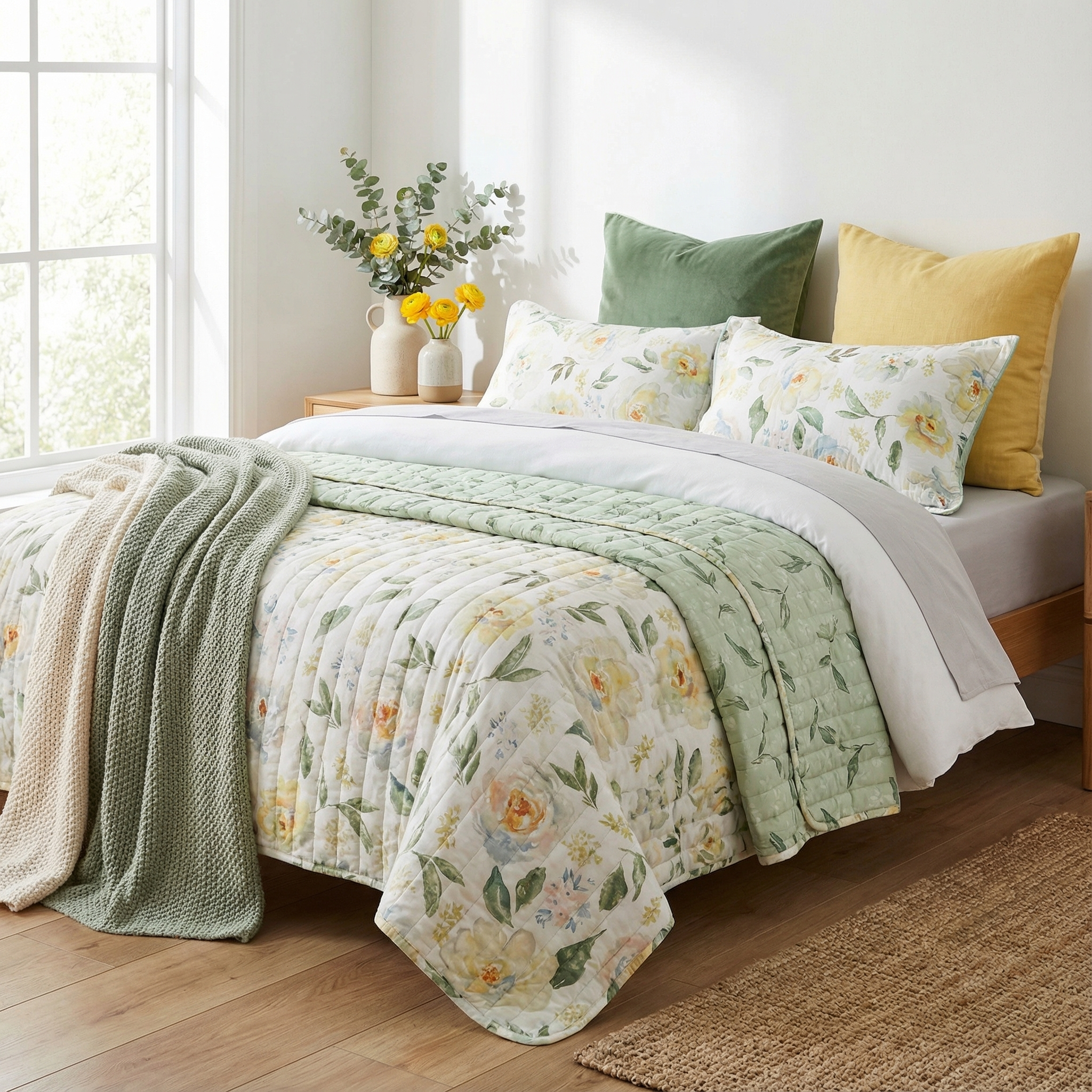 HooshaAI_2025_12_07_204619 روتختی بندری طرح گل زرد سفید کد806 - Image 1